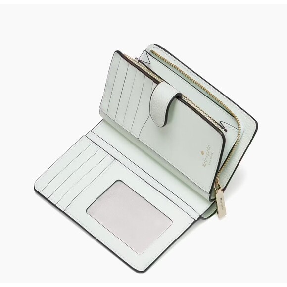 New Kate Spade Leila Medium Compact Bifold Wallet Pebble Leather Lime Sherbert - Picture 2 of 3